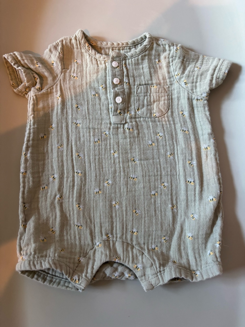 GAP Baby Short Sleeve Bee Romper - Cream with Yellow Bees